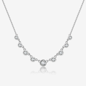 Detailed close-up of 925 silver necklace featuring nine bezel-set gradient zircons