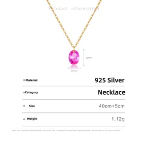 Détails techniques du collier en argent S925 avec pendentif ovale rose 8x6mm