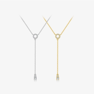 925 Sterlingsilber Y-Förmige Lariat Halskette Für Damen Mikro-Pave Zirkonia Kreis Anhänger Zierliche Kette Elegantes Schmuckgeschenk