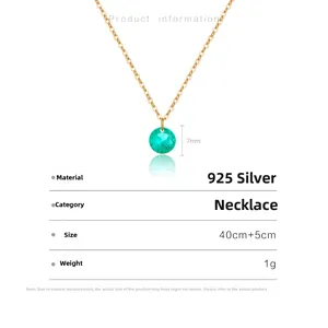 Détails du collier en argent S925 avec pendentif gemme verte de 7mm et mesures