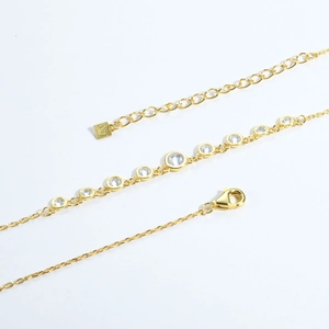 Elegant S925 sterling silver gold necklace with sparkling round zircon stone accents