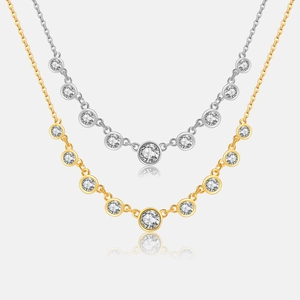 925 Sterling Silver Bezel Set Zirconia Necklace For Women Elegant Gradient Round Rhinestone Pendant Clavicle Chain Jewelry Gift