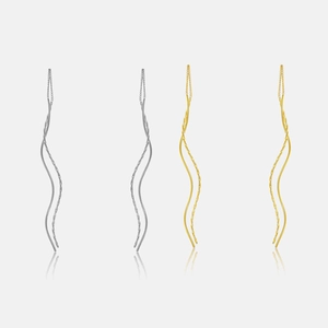 Boucles d'Oreilles Enfileur en Argent Sterling 925 Ligne Ondulée Minimaliste Longue Frange Boucles d'Oreilles Pendantes Femme Bijoux