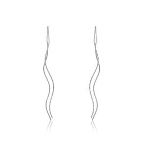 Élégantes boucles d'oreilles pendantes vagues en argent S925 avec long pompon
