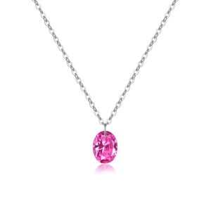 Collier en argent sterling S925 avec pendentif en pierre rose ovale étincelante