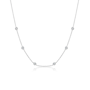 Minimalist S925 silver necklace with 6 bezel-set round diamonds on a fine O-chain link