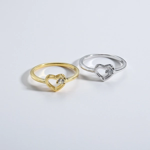 Bagues cœur minimalistes en argent S925 avec zircons en finitions or et argentée