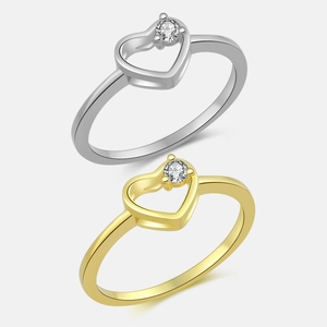 Bague Cœur en Argent Sterling S925 pour Femme Plaqué Or 18K Or Blanc avec Zirconium Incrustation Bijoux Cadeau