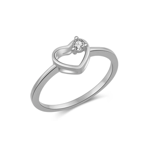 Bague cœur en argent sterling S925 avec pierre de zircon sur anneau épuré