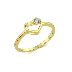 Bague cœur élégante en argent S925 plaqué or 18K avec un zircon rond étincelant