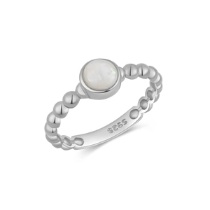Vintage 925 sterling silver ring with round opal stone and bubble chain band design