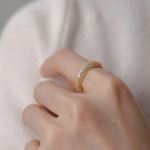 S925 sterling silver gold plated multi-row iced out Cuban ring for men and women