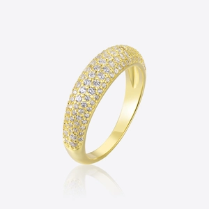 Detailed close-up of a gold-plated multi-row pavé set cubic zirconia hip hop ring