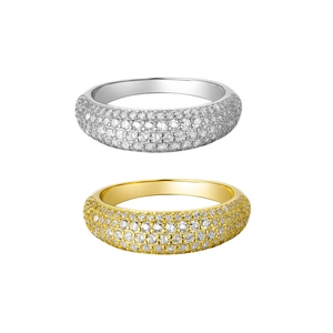 Hip hop S925 silver and gold iced out Cuban ring with multi-row pavé set cubic zirconia