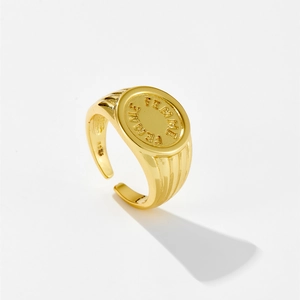 Anillo de Sello Vintage Abierto Para Mujer Minimalista Grabado Letra FEMME Ajustable Anillo de Cobre Bañado en Oro 18K