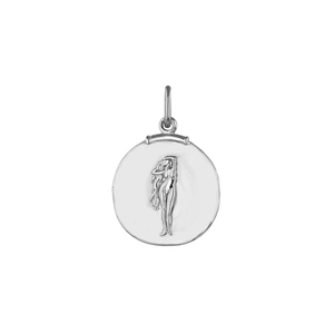 Pendentif zodiaque vintage en argent avec un motif de figure féminine classique en relief