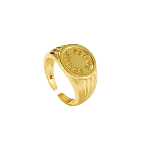 Anillo de sello ajustable de plata S925 bañada en oro con grabado de letras FEMME