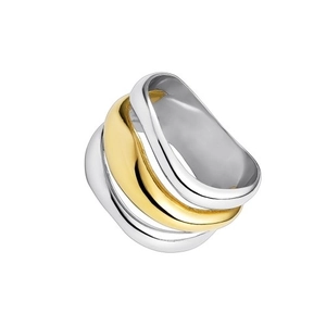 Dreilagiger gewellter Stapelring mit minimalistischem Gold-Silber-Metallfinish