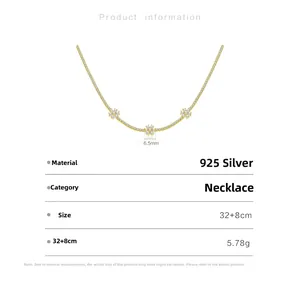Detail showing S925 sterling silver chain with three colorful flower pendants and pearls
