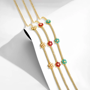 S925 silver tennis chain necklace with colorful flower pendants in white, red and teal