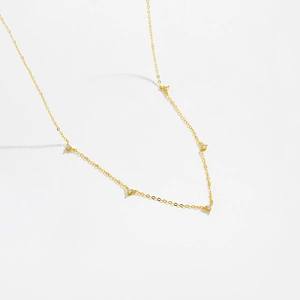 Minimalist S925 sterling silver gold necklace with five sparkling round diamond charms