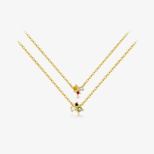 Collar de Plata de Ley 925 Chapado en Oro de 18K Colgante de Racimo de Gemas Multicolores Joyería Minimalista Mujer
