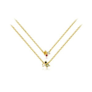 Collar de doble capa dorada para mujer con colgante de racimo de gemas coloridas
