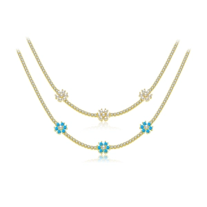 S925 sterling silver necklaces with colorful flower pendants and sparkling cubic zirconia