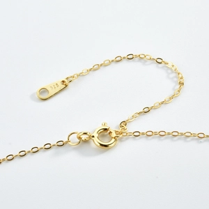 Detail view of the S925 sterling silver stamp and spring clasp on the gold plated chain