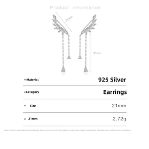 Tableau des tailles détaillé des boucles d'oreilles ailes d'ange en argent S925