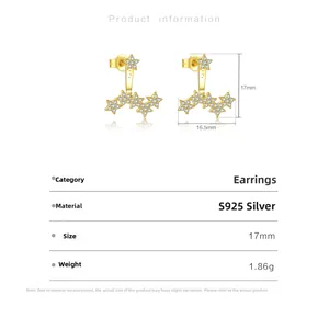Détails des boucles d'oreilles étoiles en argent S925 doré avec cristaux scintillants