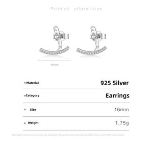 Détails des boucles d'oreilles en argent 925 avec zircone, poids 1,75g et largeur 16mm