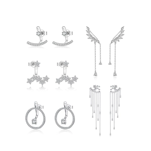 Boucles d'Oreilles Climber en Argent Sterling 925 avec Glands Zircone Feuille Étoile Aile Clous d'Oreilles pour Femme Bijoux