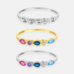 925 Sterling Silver Rings For Women Colorful Zirconia Marquise Round Square Stone 18K Gold Plated Stackable Fashion Jewelry