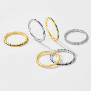Stackable S925 sterling silver rings with colorful zircon stones in gold and silver