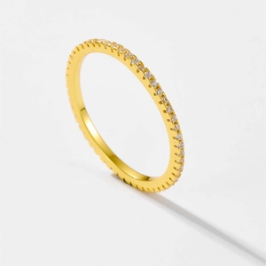Elegant gold plated S925 sterling silver thin eternity ring with sparkling cubic zirconia
