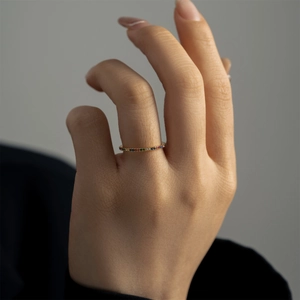Minimalist S925 sterling silver ring with colorful rainbow zircon stones on model hand