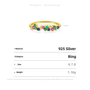 Détails techniques de la bague en argent S925 avec pierres colorées et largeur 1,1 mm