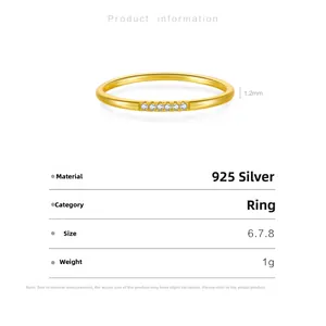 Detailed view of 1.2mm slim 925 silver gold plated ring with micro pave cubic zirconia
