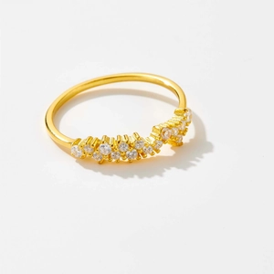 Bague élégante en argent S925 plaqué or avec double rangée de zircons étincelants