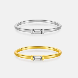 Bague en Argent Sterling 925 pour Femme Taille Baguette Zirconia Simple Retro Plaqué Or 18K Or Blanc Anneau Fin Bague Empilable Bijoux de Mode