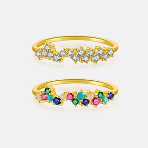 Bague en Argent Sterling S925 pour Femme Plaquée Or 18K Irrégulière Ondulée Zircone Colorée Strass Blanc Bijoux Minimalistes