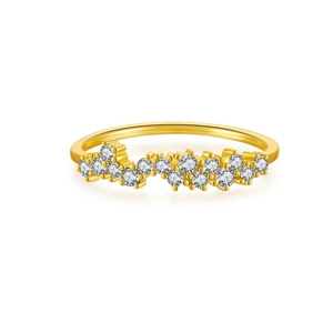 Bague minimaliste en argent s925 irrégulière avec placage or et pierres précieuses pavées