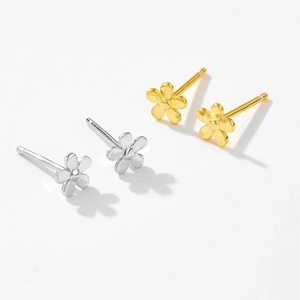 Minimalist S925 Sterling Silver Small Flower Stud Earrings For Women Petite Botanical Floral Jewelry Accessories Daily Gift
