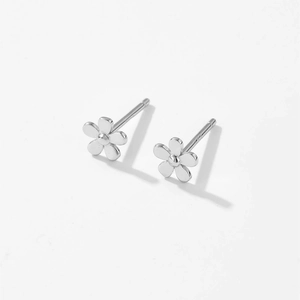 Minimalist S925 sterling silver flower stud earrings with polished five-petal floral design