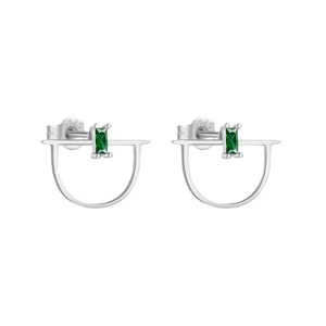 Pendientes geométricos de plata de ley S925 con piedras verdes esmeralda