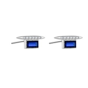 Pendientes de plata S925 con circón azul rectangular y detalles de piedras blancas