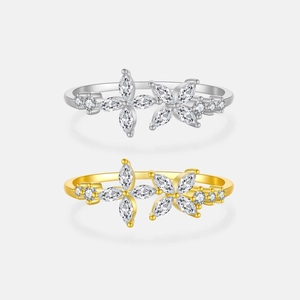 Anillo Geométrico de Pétalo de Flor de Plata de Ley 925 para Mujer Elegante Zirconia Chapado en Oro Plata Joyería de Moda Regalo Fiesta