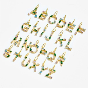 Full set of 26 gold-plated 925 sterling silver alphabet charms with colorful zircons