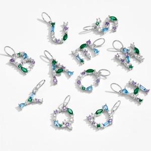 925 silver alphabet charms with colorful gemstones for necklaces and bracelets